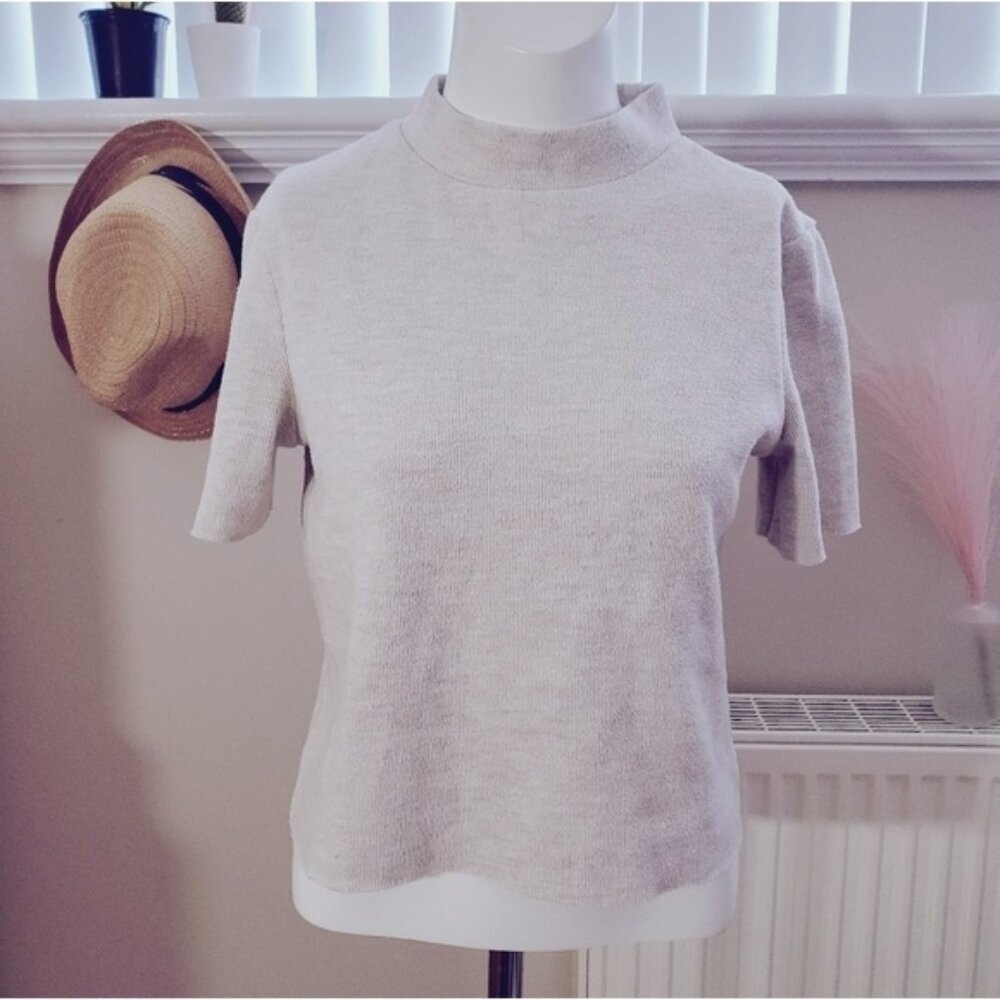 Zara Heathered Beige Mock Neck Cropped Knit Top
